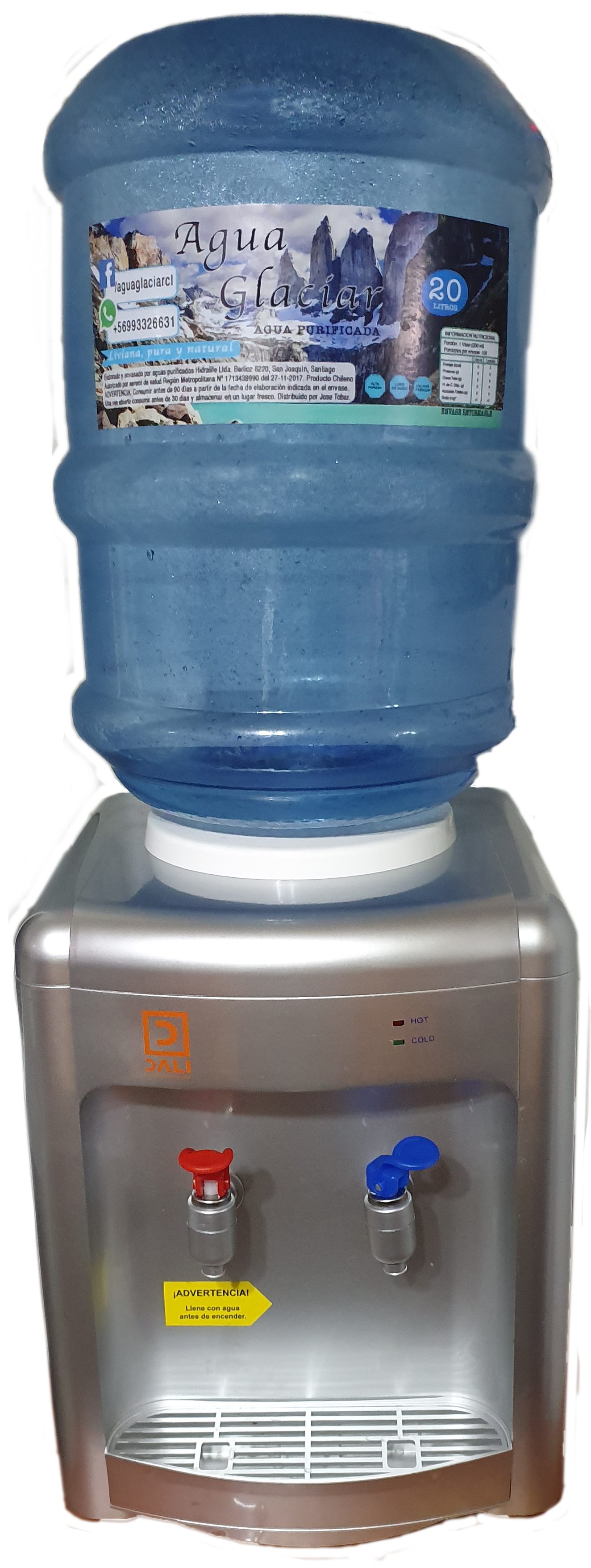 Dispensador de sobremesa Eléctrico + Bidon con recarga de 20 litros – Agua  Purificada Cristal